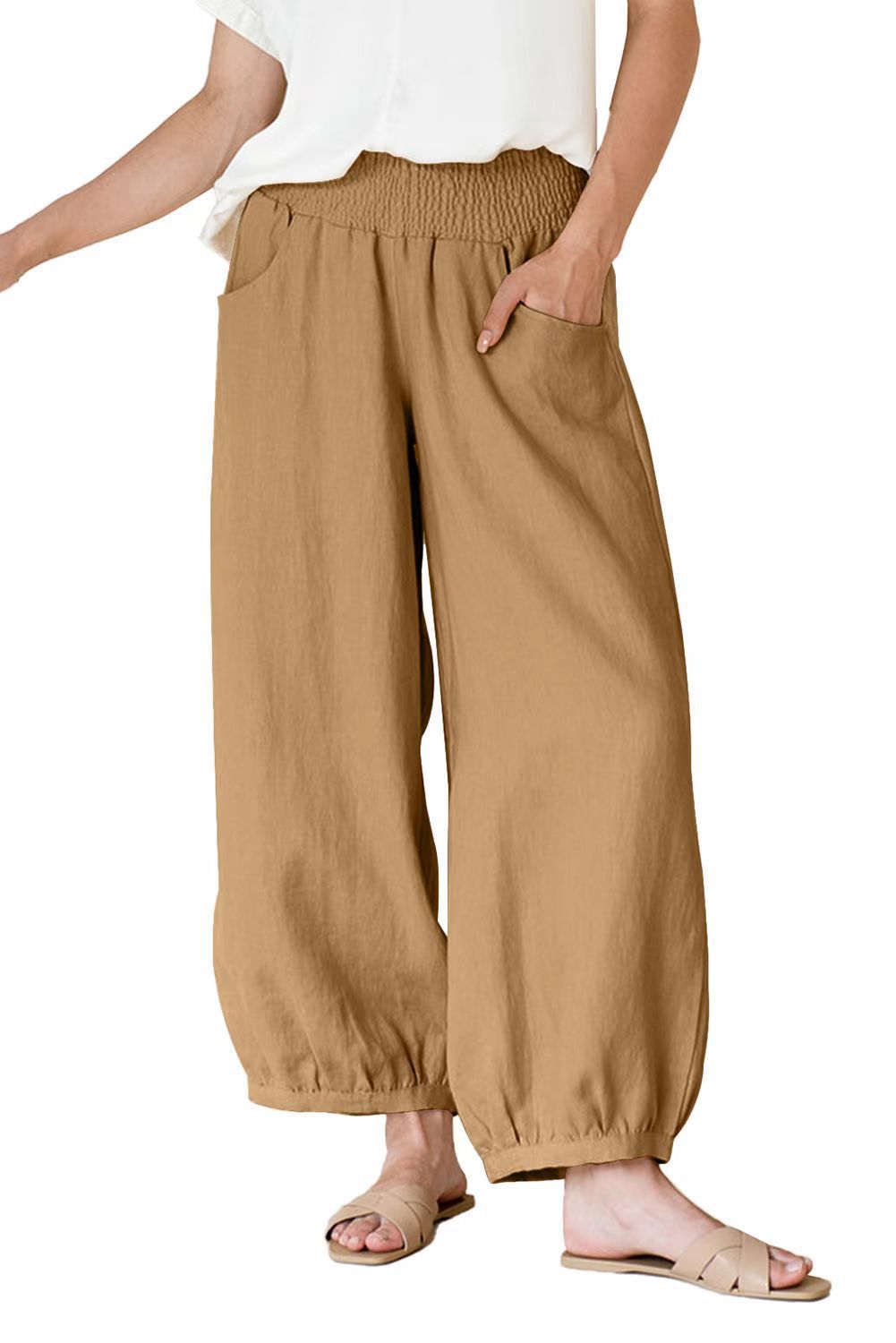 Damen weite Hose mit elastischem Bund und praktischen Seitentaschen EB