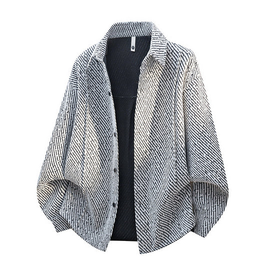 Damen großzügig geschnittene Overshirt-Jacke mit Hemdkragen und strukturierter Musteroptik EB