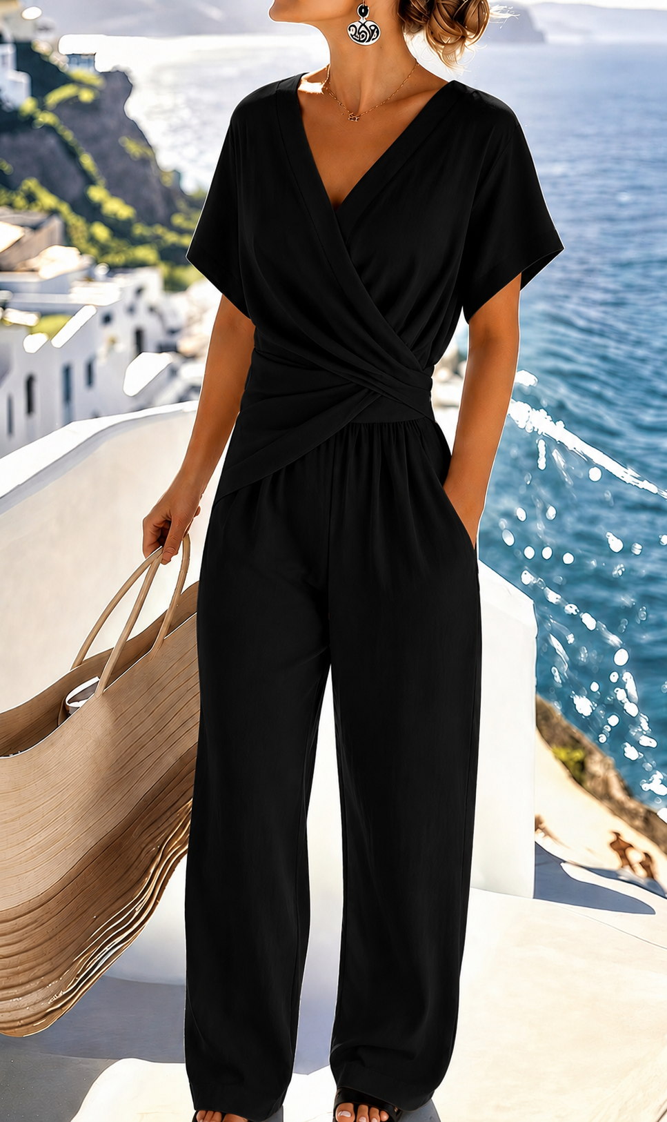 Damen Eleganter mit Wickeloptik und breiten Beinen EB
