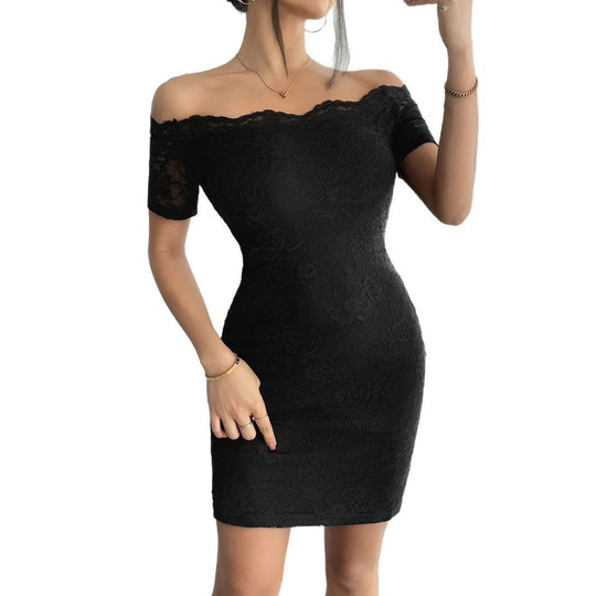 Damen nan figurbetontes schulterfreies Spitzenkleid mit Carmen-Ausschnitt und Stretch EB