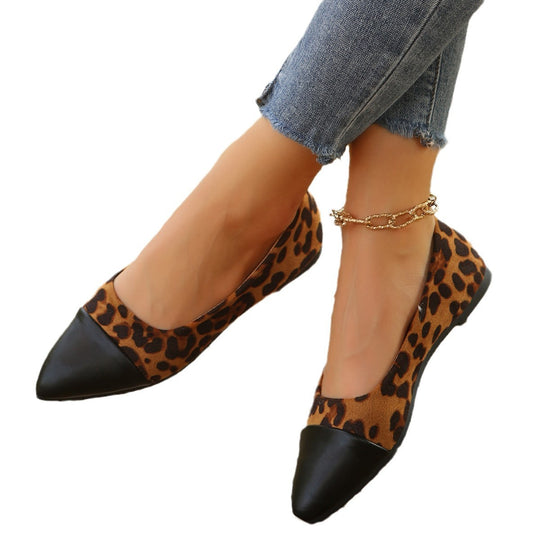 Damen Ballerinas mit eleganten Leopardenprint und modischem Spitzen-Zehenbereich EB