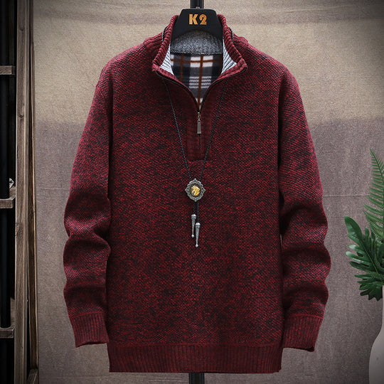 Herren modischer Strickpullover mit halbem Reißverschluss und unterschiedlichen Texturen EB