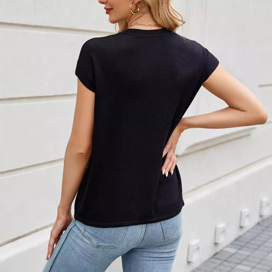 Damen Kurzarm Pullover mit schimmernden Strassdetails EB