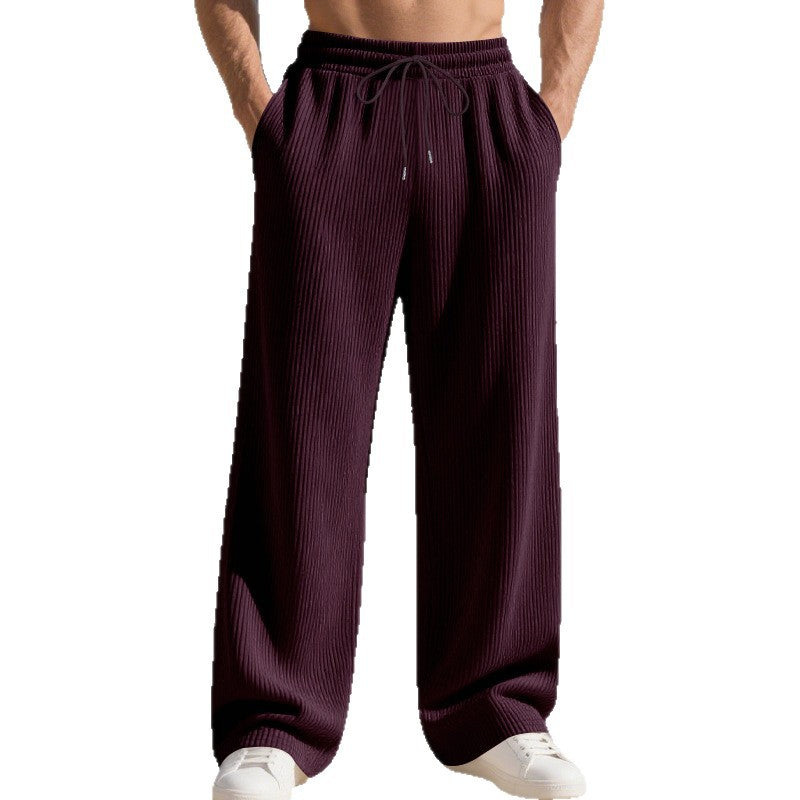 Herren nan gerippte Feinstrick-Loungehose mit weitem Bein, elastischem Kordelzug und Eingrifftaschen EB