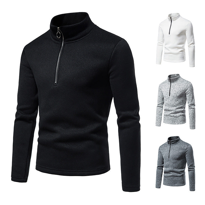 Herren nan melierter Stehkragen-Pullover mit Kurzreißverschluss und schlanker Passform EB