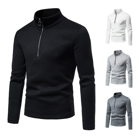 Herren nan melierter Stehkragen-Pullover mit Kurzreißverschluss und schlanker Passform EB