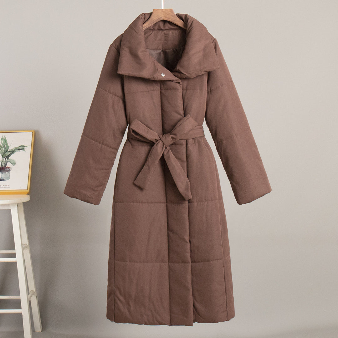 Damen Gefütterter Langmantel mit breitem Revers und Taillengürtel EB