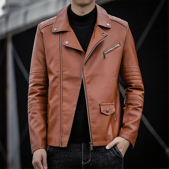 Herren Biker‑Lederjacke im Slim‑Fit mit gesteppter Ärmelpartie EB