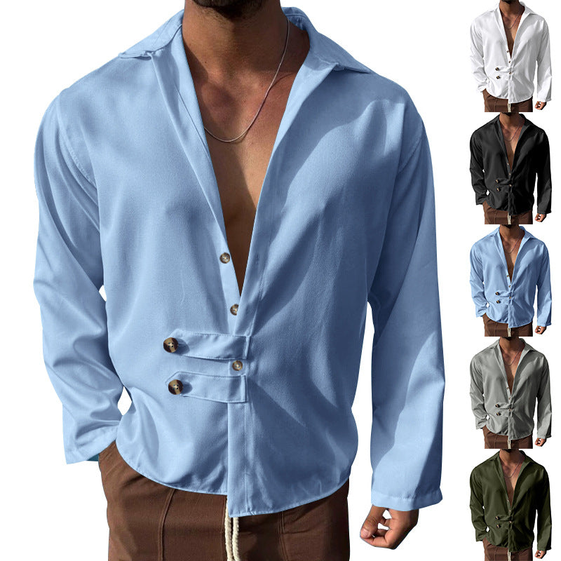 Herren Elegantes Hemd mit innovativem Knopfdesign und tiefem V-Ausschnitt EB