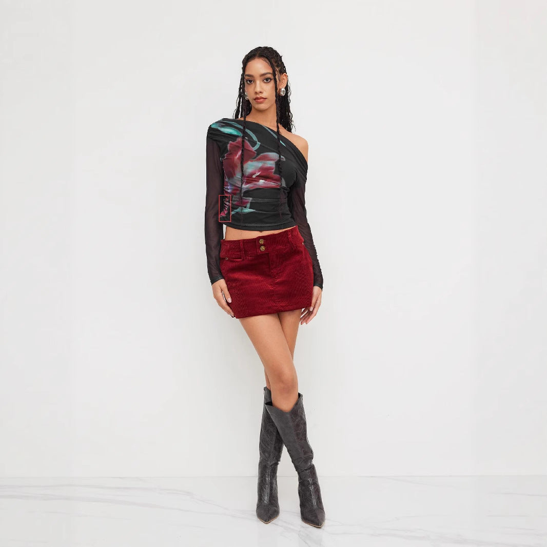 Damen Trendy Shirt mit transparenten Ärmeln EB