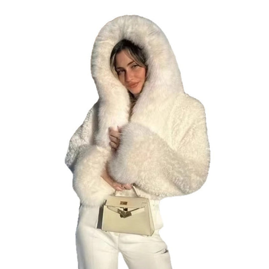 Damen luxuriöse Kunstpelzjacke mit voluminösen Ärmeln EB