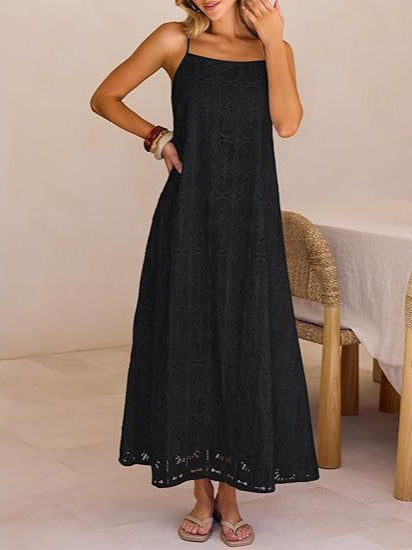 Damen Maxikleid mit filigranem Lochmuster EB