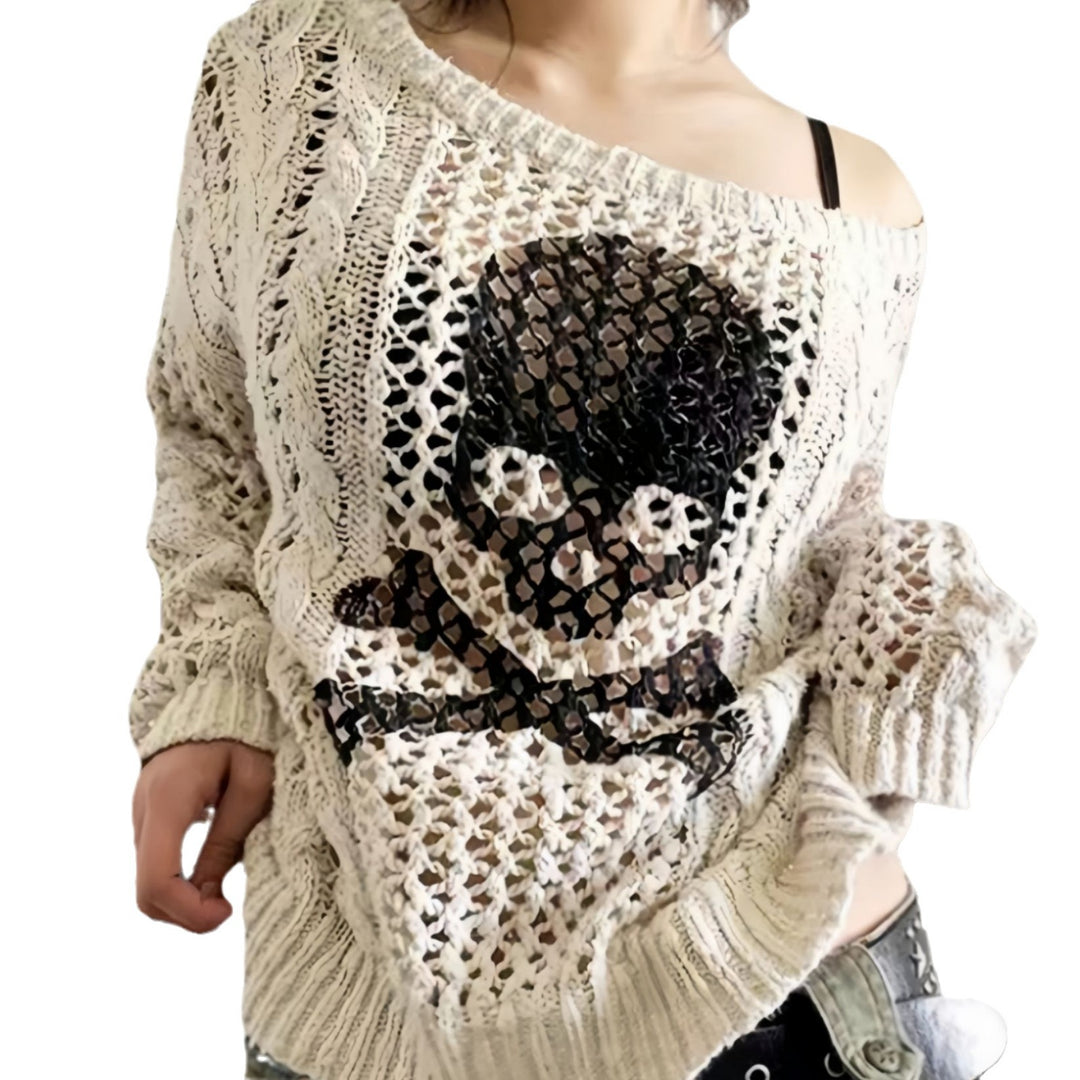 Damen Oversized Strickpullover mit kreativem Lochmuster und Anker-Design EB