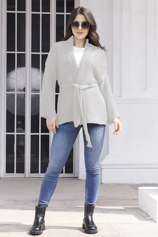 Damen Strickjacke mit Bindegürtel und lässigem Schnitt EB