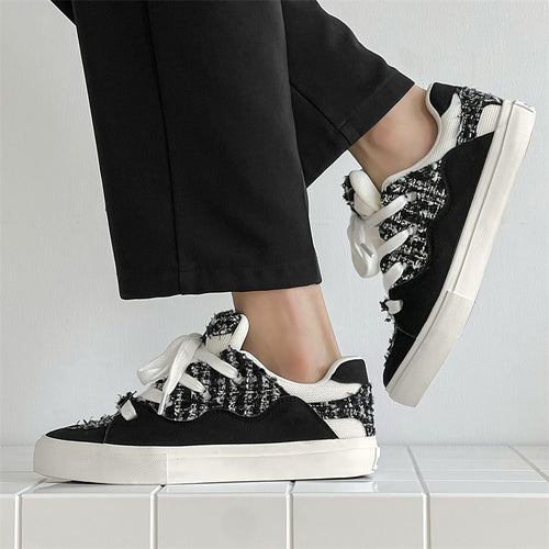 Damen Sneakers mit modischem Tweed-Design und übergroßen Schnürsenkeln EB