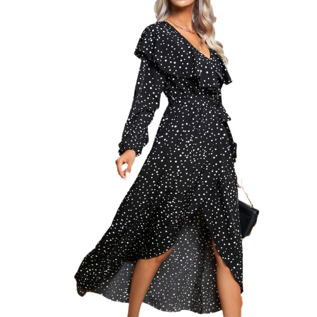 Damen Maxikleid mit Rüschenbesatz und Schlitz EB