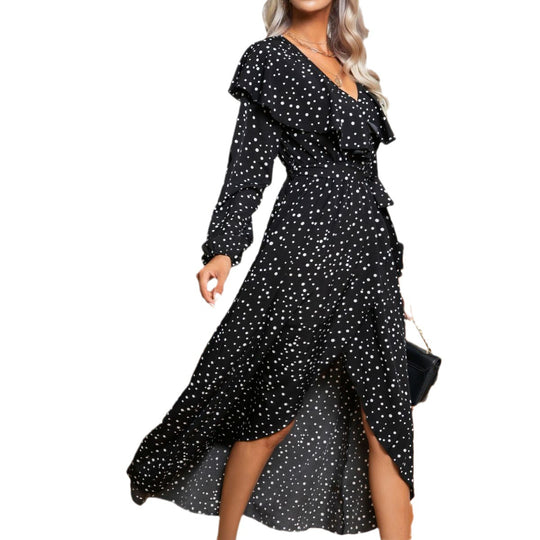 Damen Maxikleid mit Rüschenbesatz und Schlitz EB
