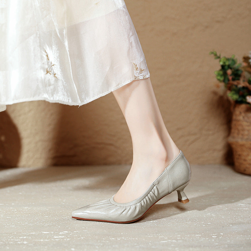 Damen elegante spitze Ballerinas mit raffiniertem Falten-Design EB