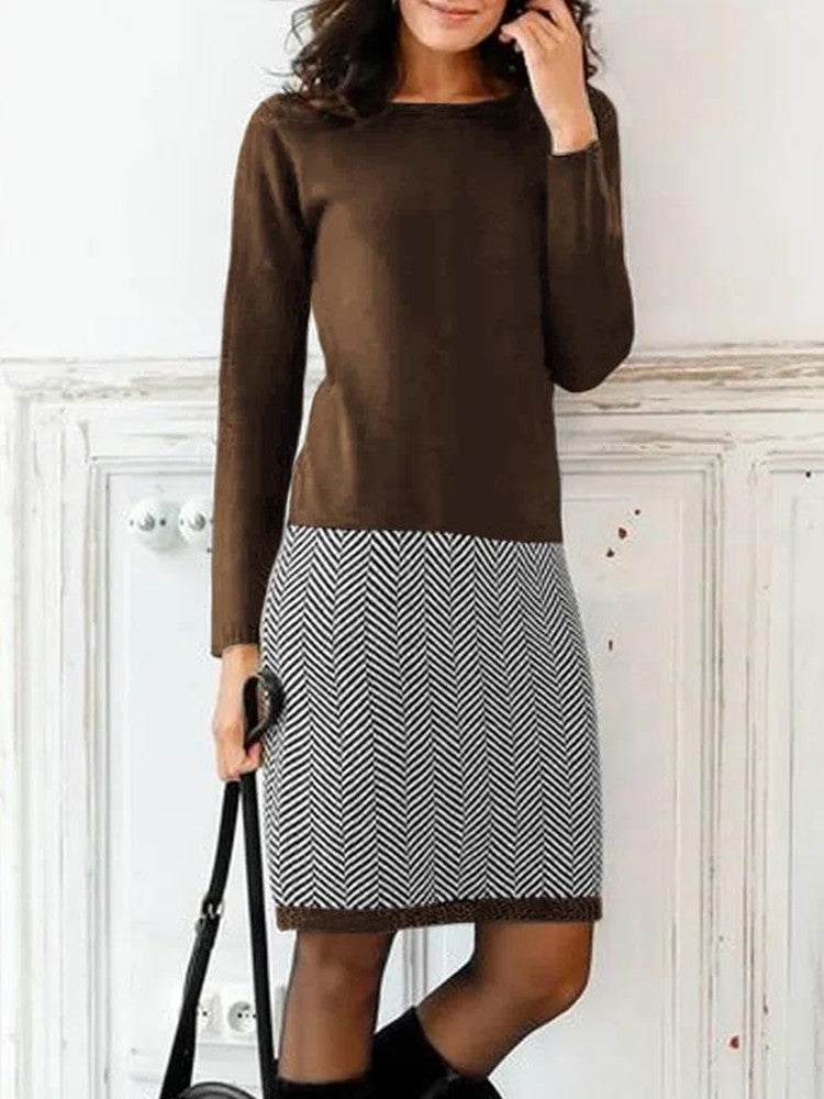 Elegantes Damen Strickkleid mit Chevron-Muster für Alltag & Büro | EB