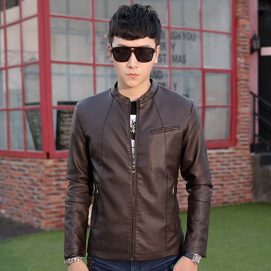 Herren modische Kunstlederjacke mit stylischem Steppdesign EB