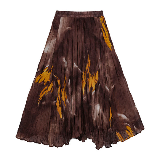 Damen  fein gefalteter Midirock mit Vintage Blumenprint und elastischem Taillenbund EB