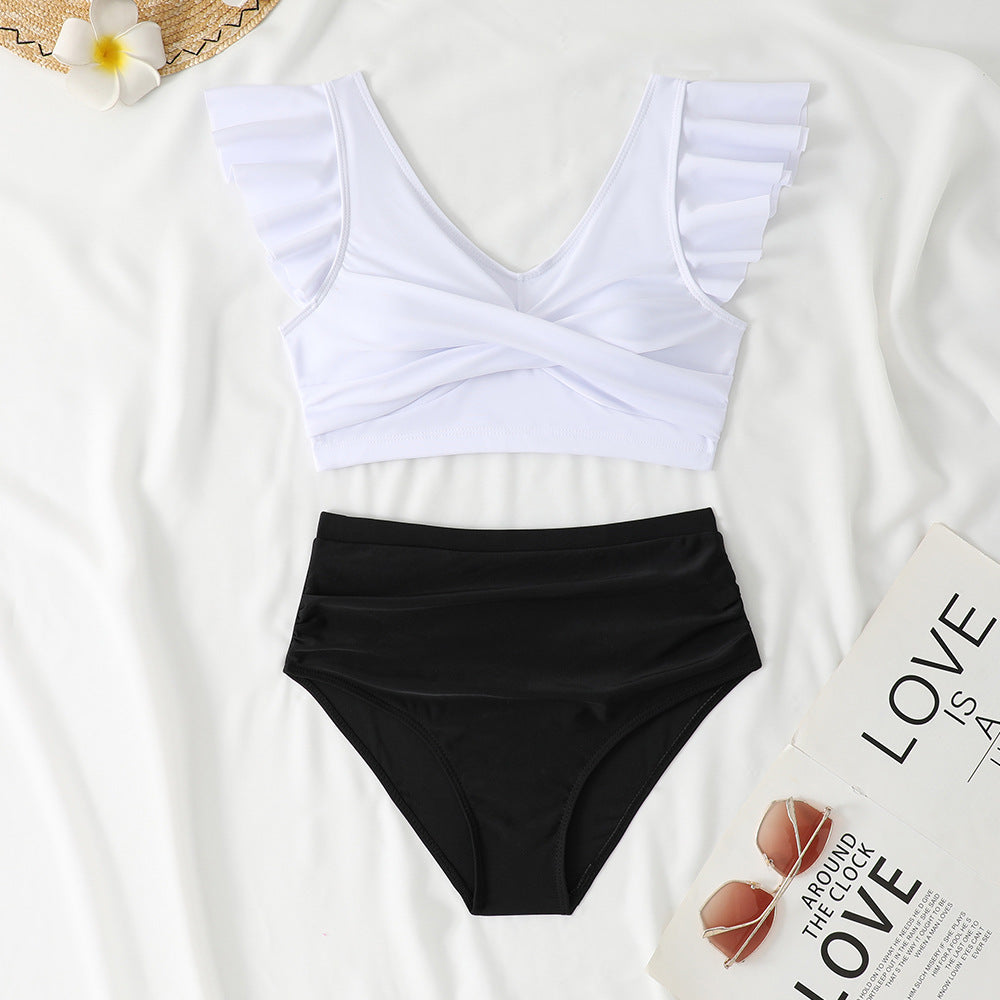 Damen Zweiteiliges High-Waist Bikini-Set mit Rüschendetails EB