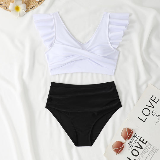 Damen Zweiteiliges High-Waist Bikini-Set mit Rüschendetails EB