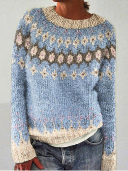 Damen nan Norwegerpullover aus Wollmix mit Rundhalsausschnitt und traditionellem Fair-Isle-Yoke EB