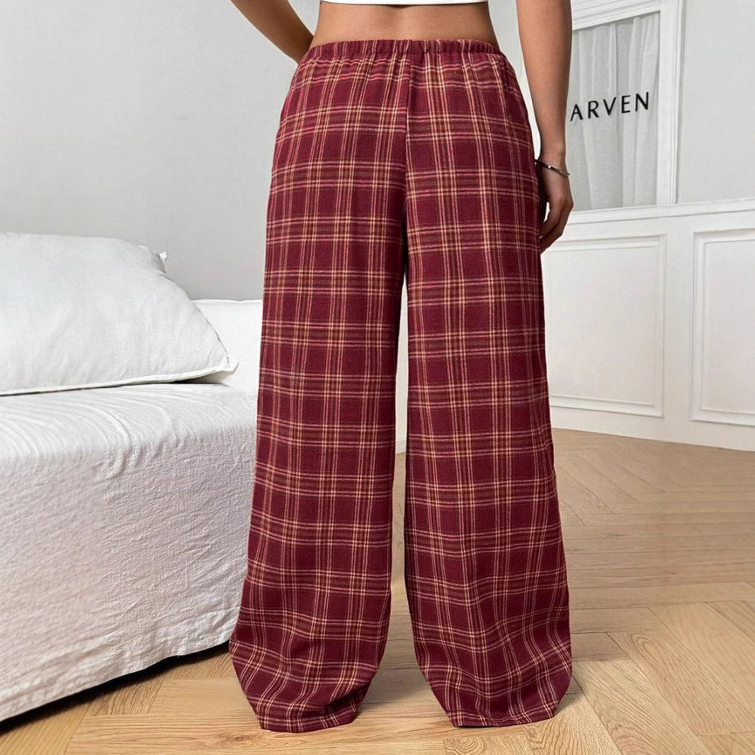Damen Weite Karo Freizeithose mit elastischem Bund und Kordelzug EB