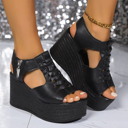 Damen Plateau-Sandalen mit modischer Schnürung und luftiger Obermaterialstruktur EB