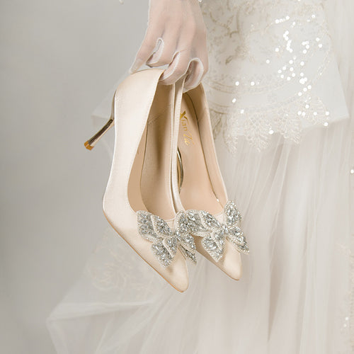 Damen Elegante Pumps mit funkelnder Blumenapplikation und schmalem Absatz EB
