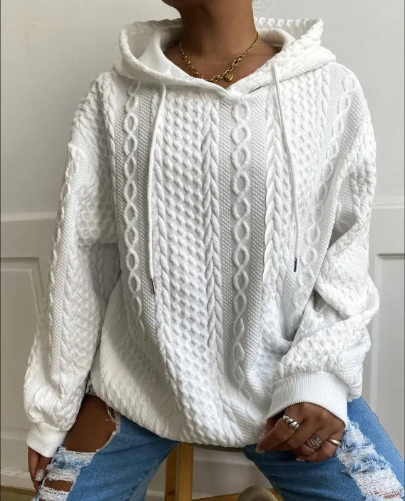 Damen Oversized Strickpullover mit kreativem Kabeleffekt und Kapuze EB