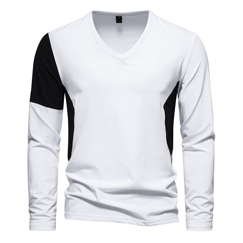 Herren Langarmshirt mit modernem V-Ausschnitt und kontrastierenden Ärmel-Paneelen EB