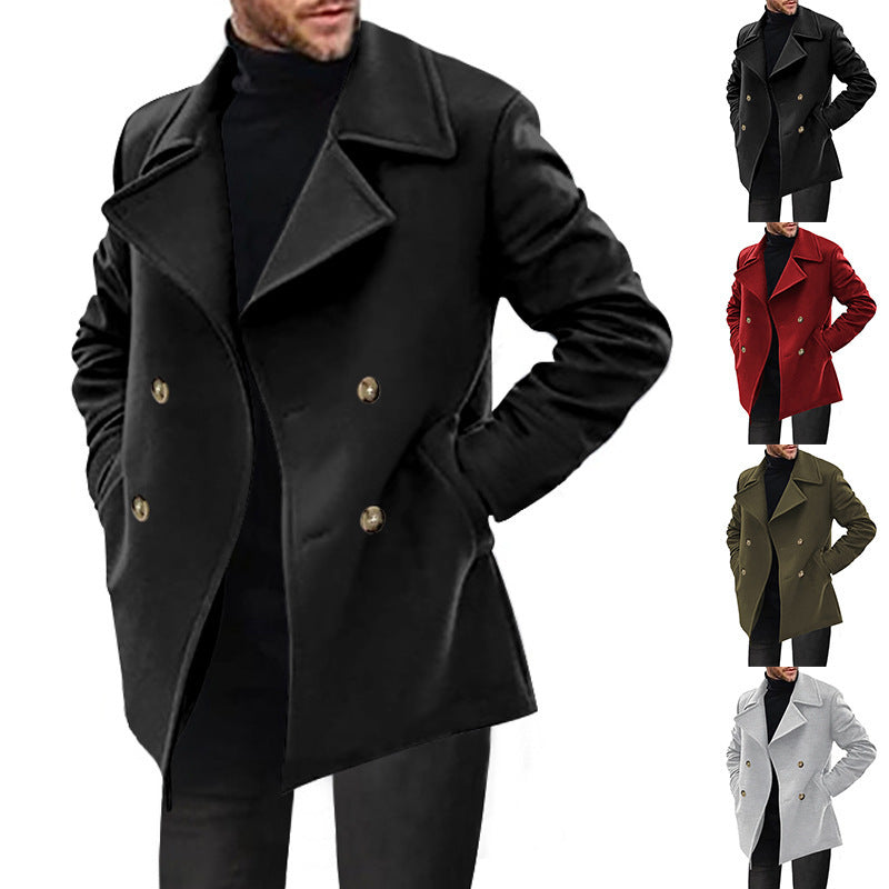 Herren Designer Wollmantel mit doppelter Knopfleiste EB