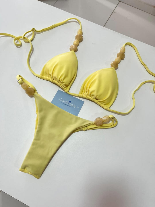 Damen Triangel-Bikini mit elastischen Bändern und dekorativen Details EB