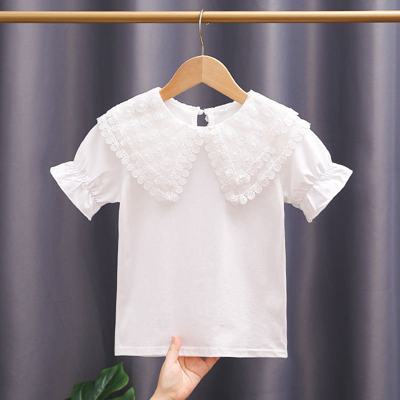 Mädchen Bluse mit romantischem Spitzenkragen und Rüschendetails EB