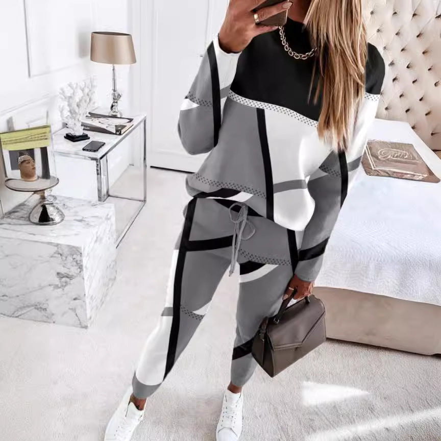 Damen nan gemustertes Freizeit-Set aus Sweatshirt und Jogginghose EB