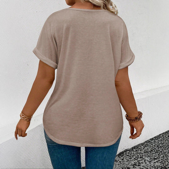 Damen lässiges V-Ausschnitt T-Shirt mit Herz-Zierdruck EB