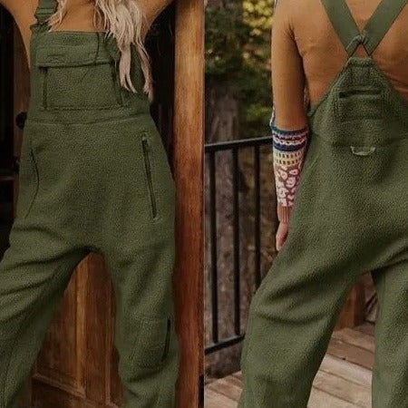 Damen Flauschiger Overall mit verstellbaren Trägern und Eingrifftaschen EB