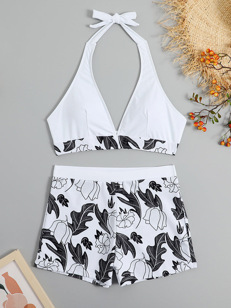 Damen Triangel-Bikini mit floralem Shorts-Design EB