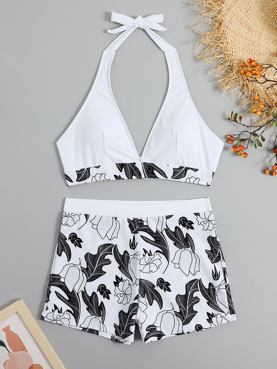 Damen Triangel-Bikini mit floralem Shorts-Design EB