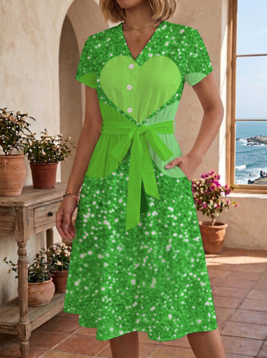 Damen Blühendes Midikleid mit taillierbarem Gürtel und kunstvollem Print EB