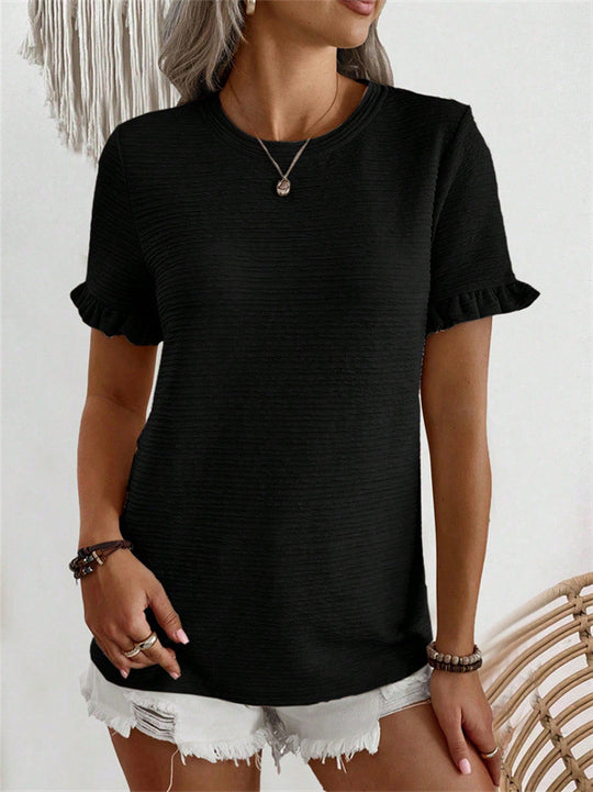 Damen Trendiges T-Shirt mit Rüschendetails und strukturierter Oberfläche EB