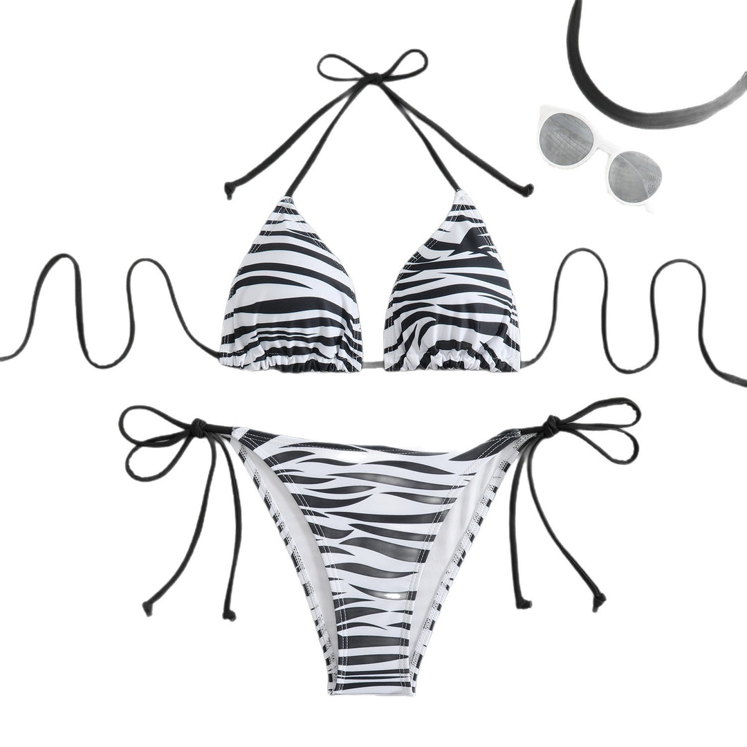 Damen Triangel-Bikini mit aufregendem Zebramuster und verstellbaren Bändern EB