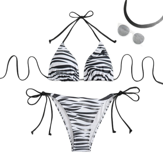 Damen Triangel-Bikini mit aufregendem Zebramuster und verstellbaren Bändern EB