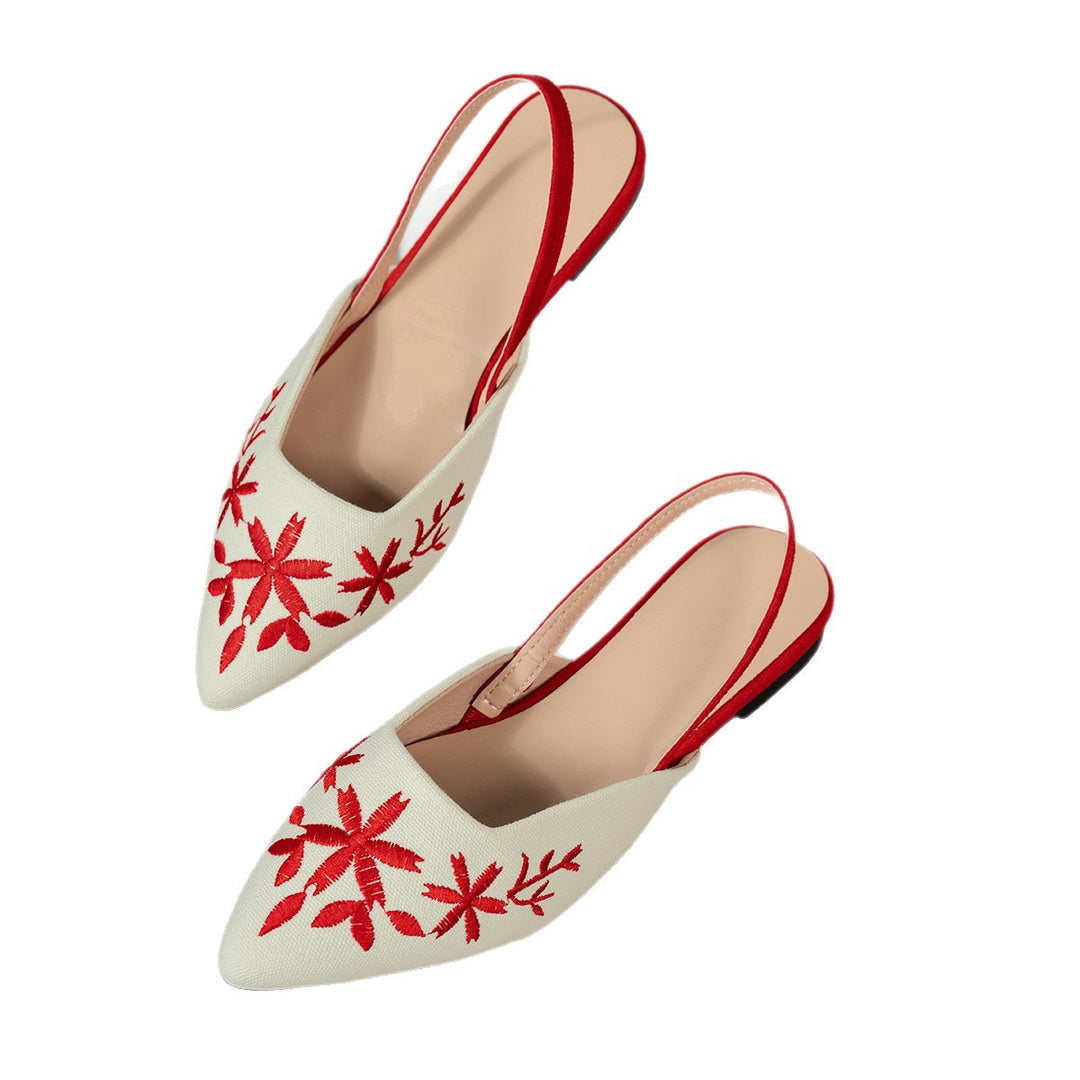 Damen Slingback-Ballerinas mit kunstvoller Stickerei und schickem spitzen Design EB