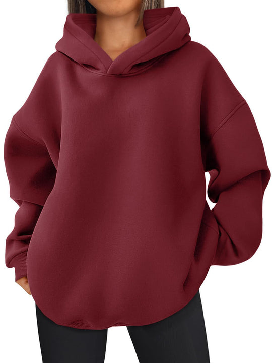 Damen nan kastiger Kapuzenpullover mit doppellagiger Kapuze, überschnittener Schulter und längerem Rückenteil EB