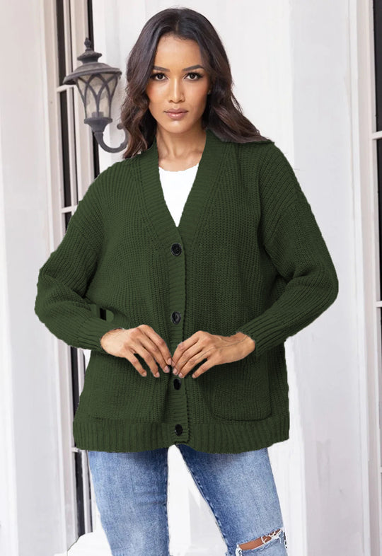 Damen Grober Strickcardigan mit praktischen Taschen und eleganten Knopfdetails EB