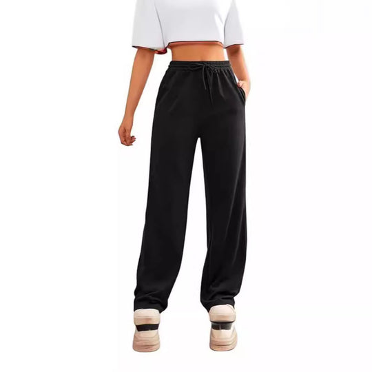 Damen nan fließende Relax-Palazzohose mit hohem Komfortbund, Kordelzug und seitlichen Einschubtaschen EB