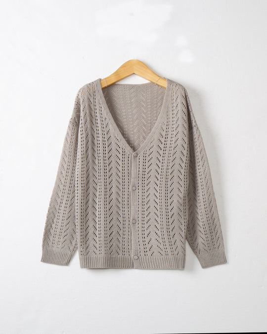 Damen Strickcardigan mit luftiger Lochmusterung und V-Ausschnitt EB